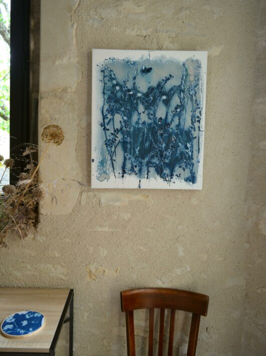 Cyanotype aux fleurs sauvages sur châssis