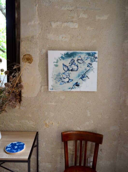 Cyanotype à la clématite sauvage sur châssis