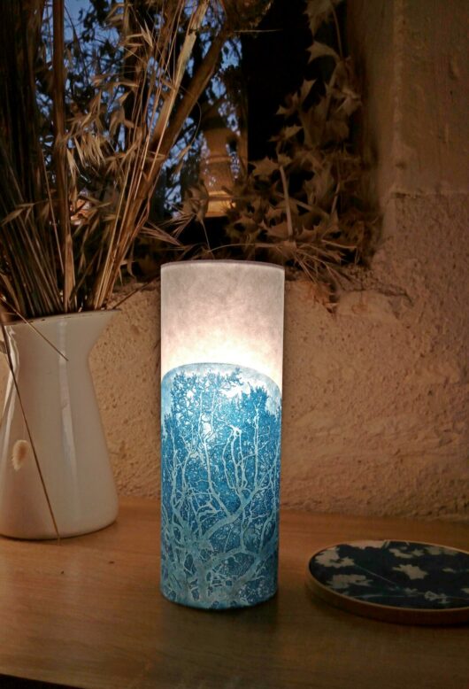 Lampe "forêt" en cyanotype