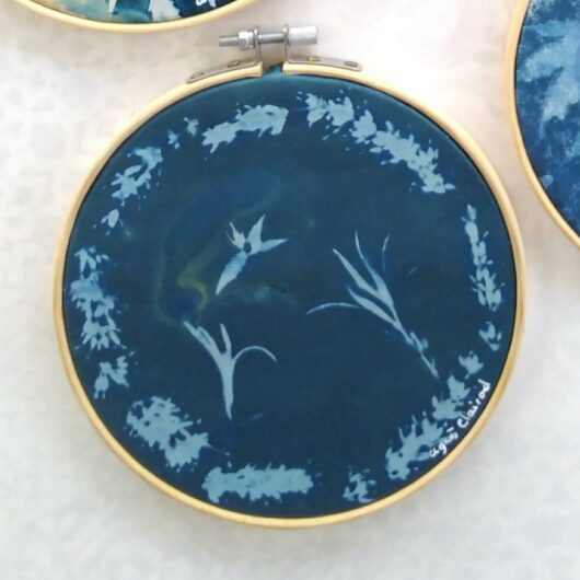 Cyanotype "bulle de bonheur" lavande et hélicryse.