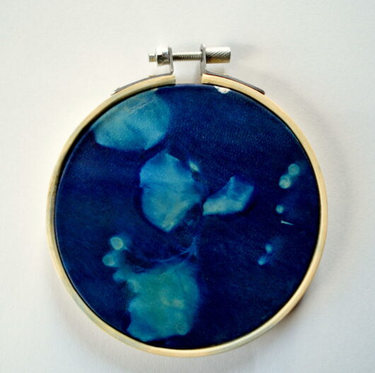 Cyanotype "bulle de bonheur à fleur de peau" sur parchemin à la belladone