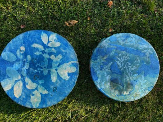Tambour chamanique avec cyanotype au noyer – Image 2