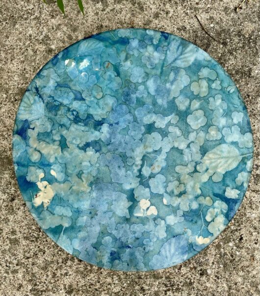 Tambour chamanique avec cyanotype à l'hortensia