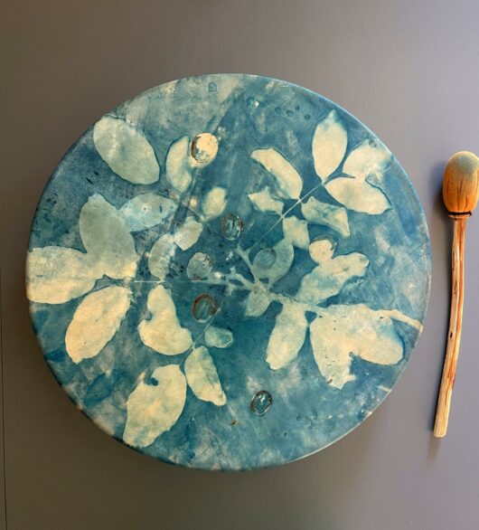 Tambour chamanique avec cyanotype au noyer